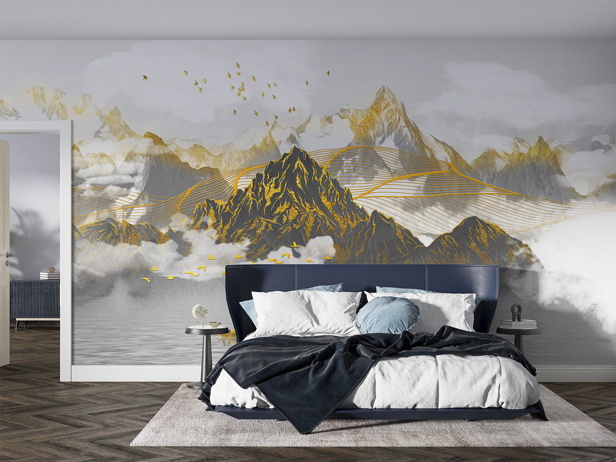 Marble Mural Wallpaper | Terracotta and Gold Stone Pattern