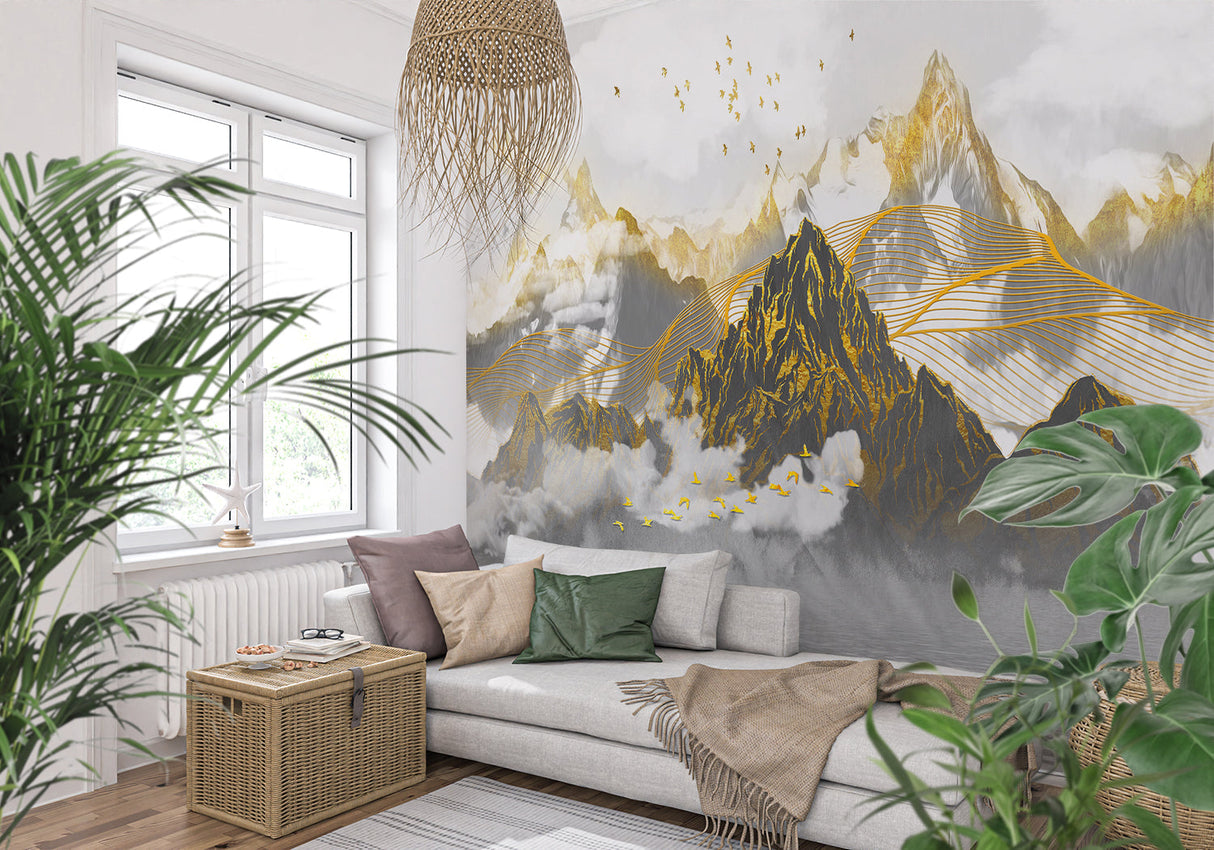 Marble Mural Wallpaper | Terracotta and Gold Stone Pattern