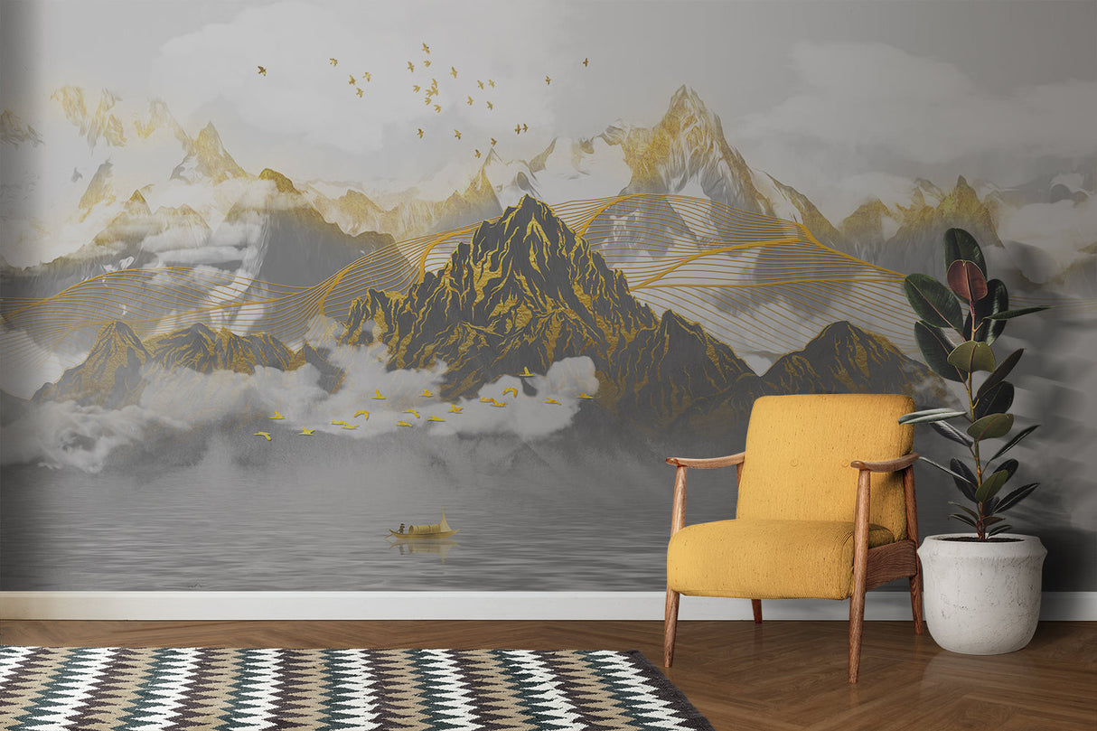 Marble Mural Wallpaper | Terracotta and Gold Stone Pattern