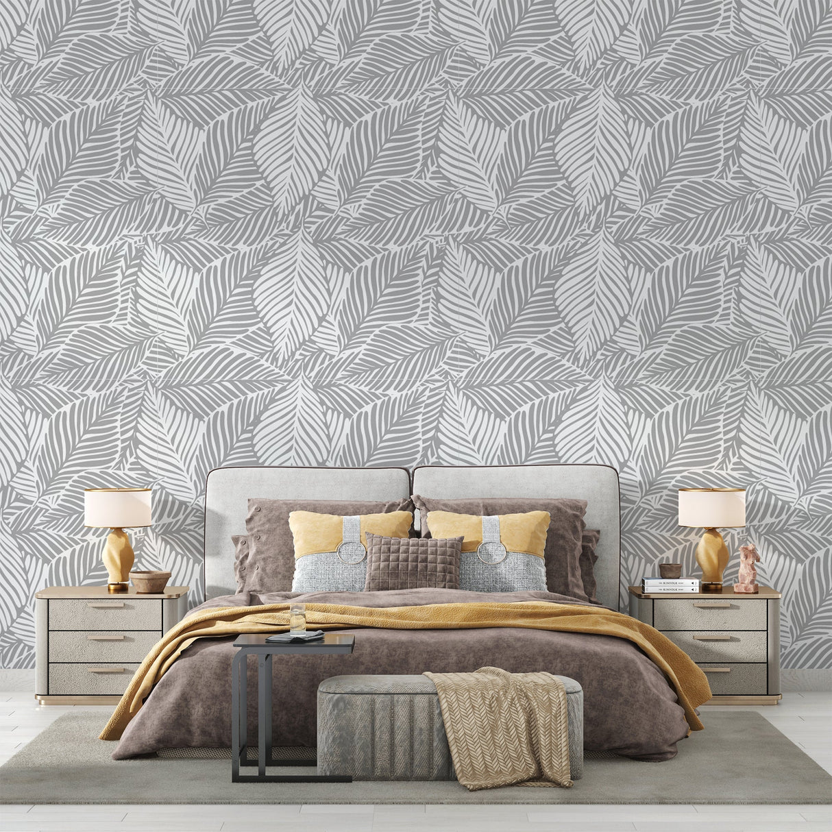 Tropical Mural Wallpaper | Grey Palm Leaf Pattern