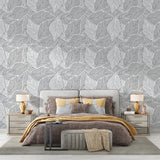 Tropical Mural Wallpaper | Grey Palm Leaf Pattern
