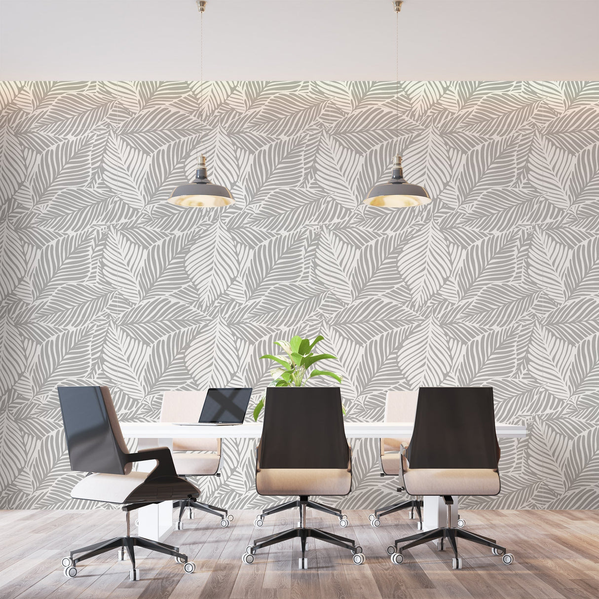 Tropical Mural Wallpaper | Grey Palm Leaf Pattern