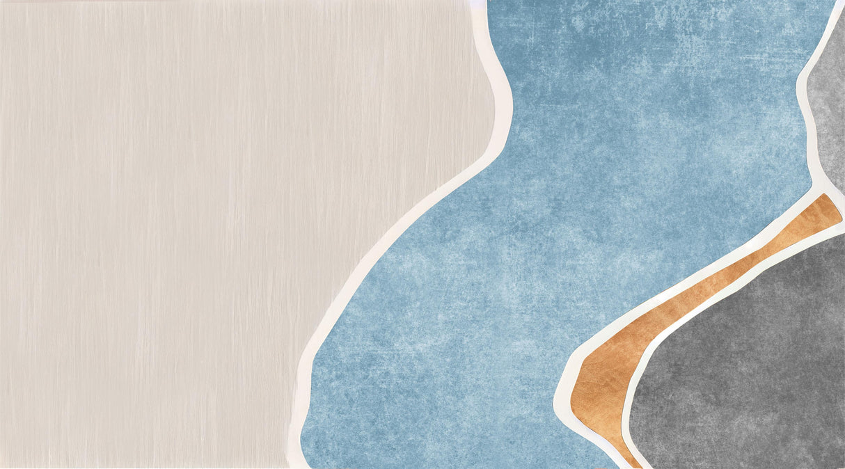 Abstract Mural Wallpaper | Blue and Terracotta Curved Design