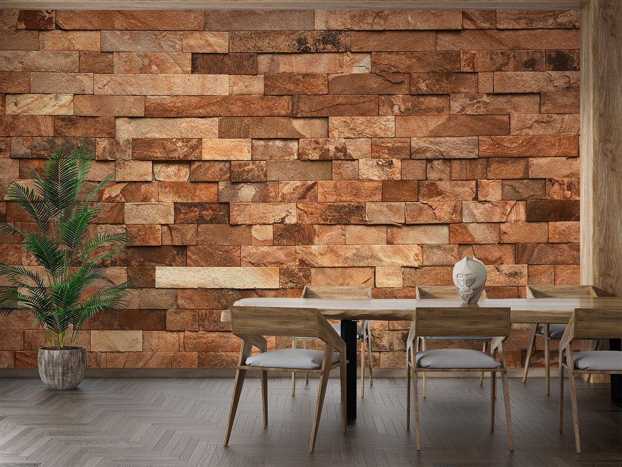 Stone Mural Wallpaper | Rustic Terracotta Brick Design
