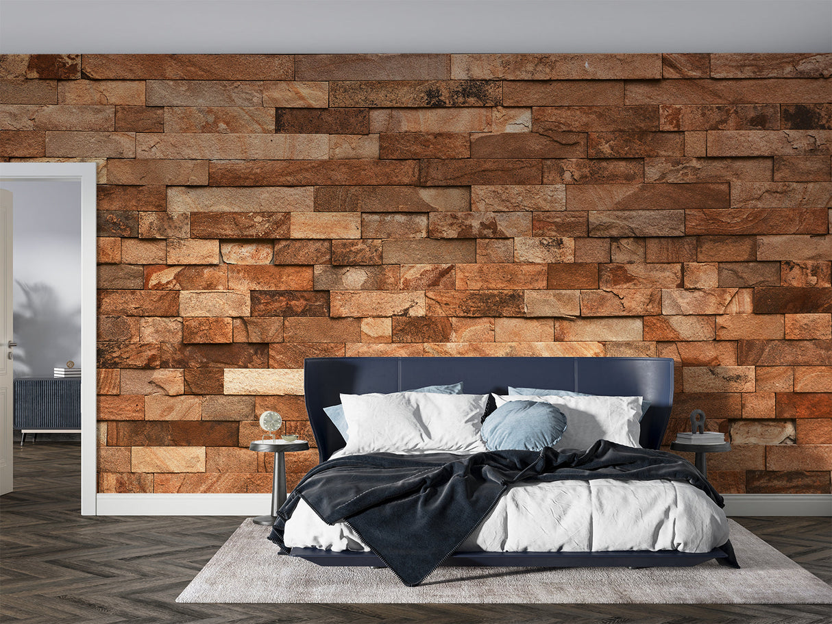 Stone Mural Wallpaper | Rustic Terracotta Brick Design