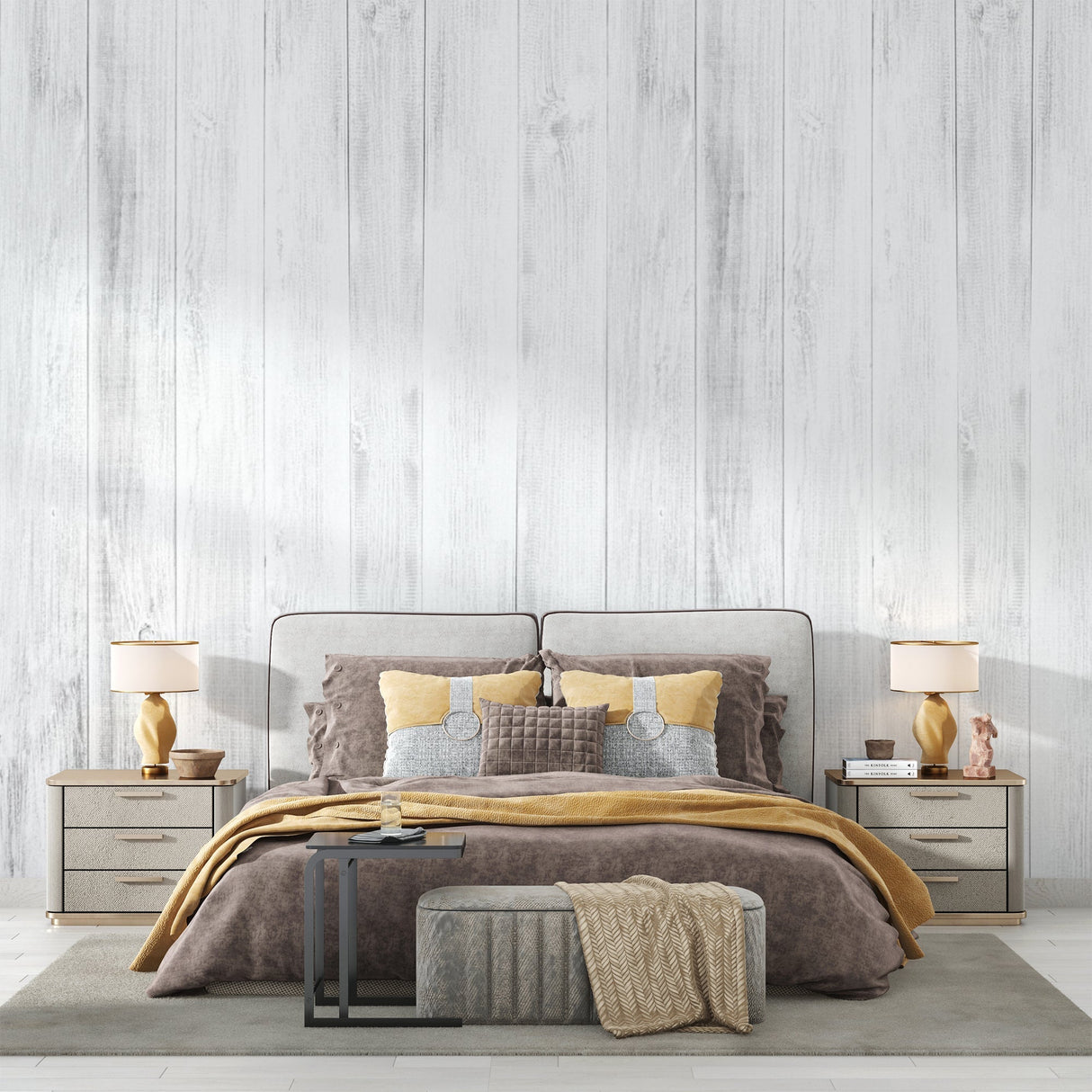 Wood Pattern Mural Wallpaper | White Rustic Planks Design