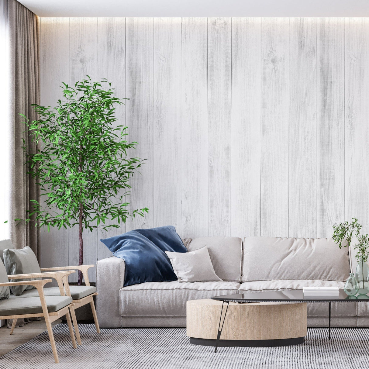 Wood Pattern Mural Wallpaper | White Rustic Planks Design
