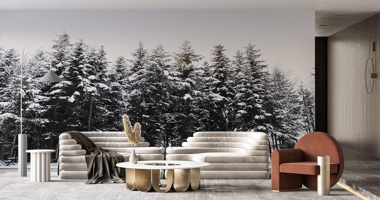 Winter Forest Mural Wallpaper | Snow-Covered Pine Trees