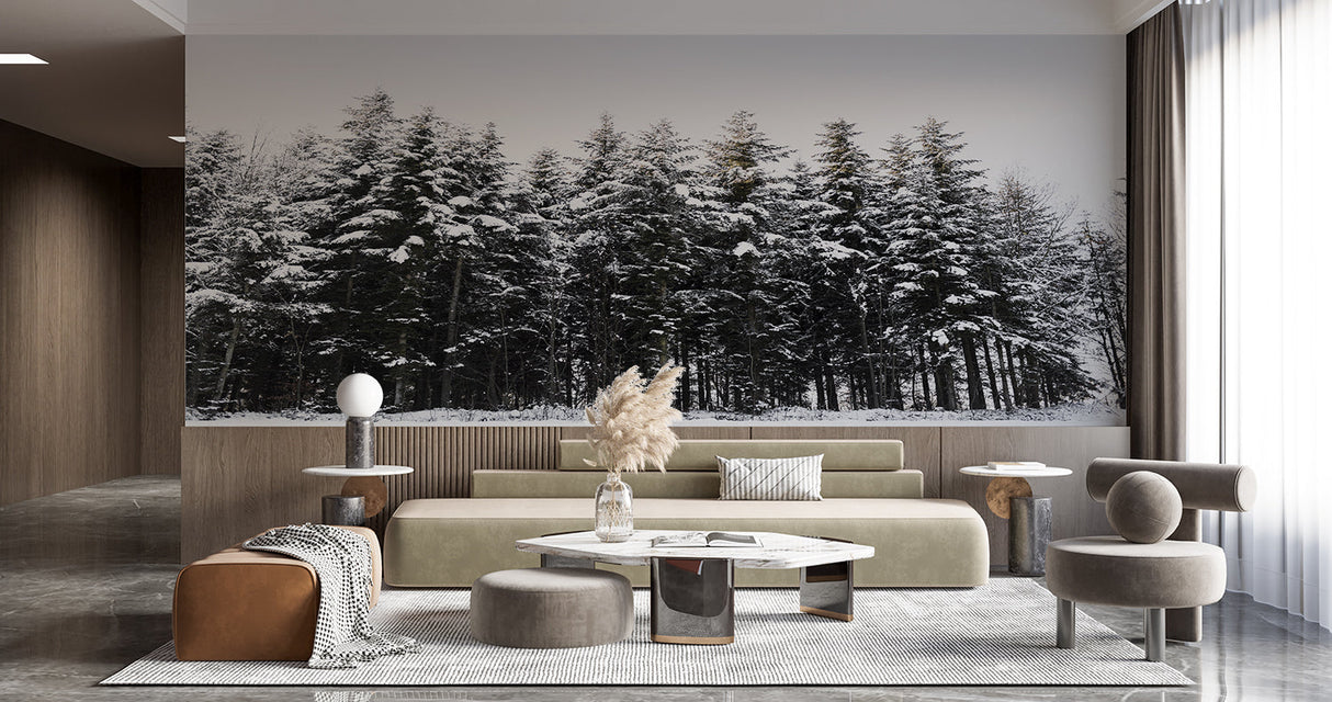 Winter Forest Mural Wallpaper | Snow-Covered Pine Trees