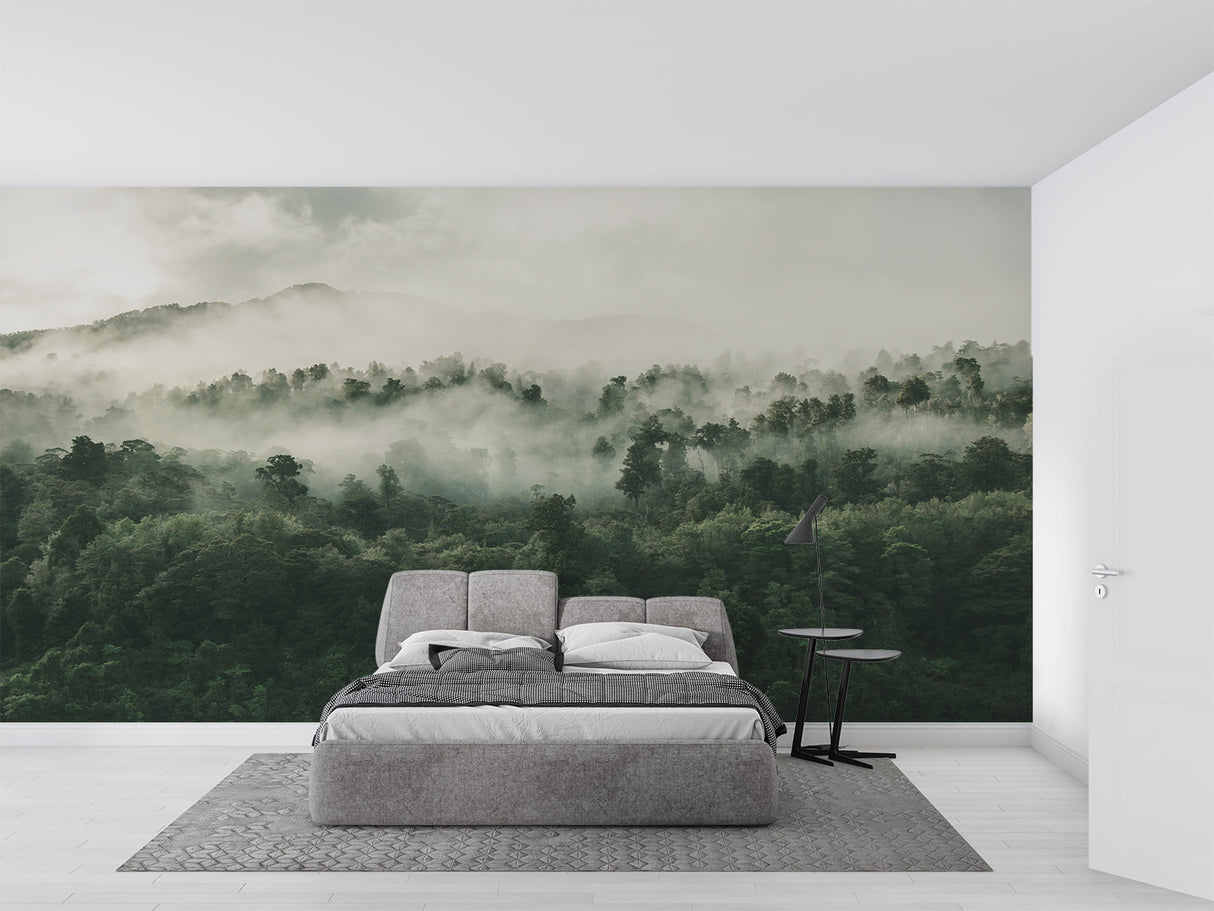 Forest Mural Wallpaper | Misty Mountain Landscape