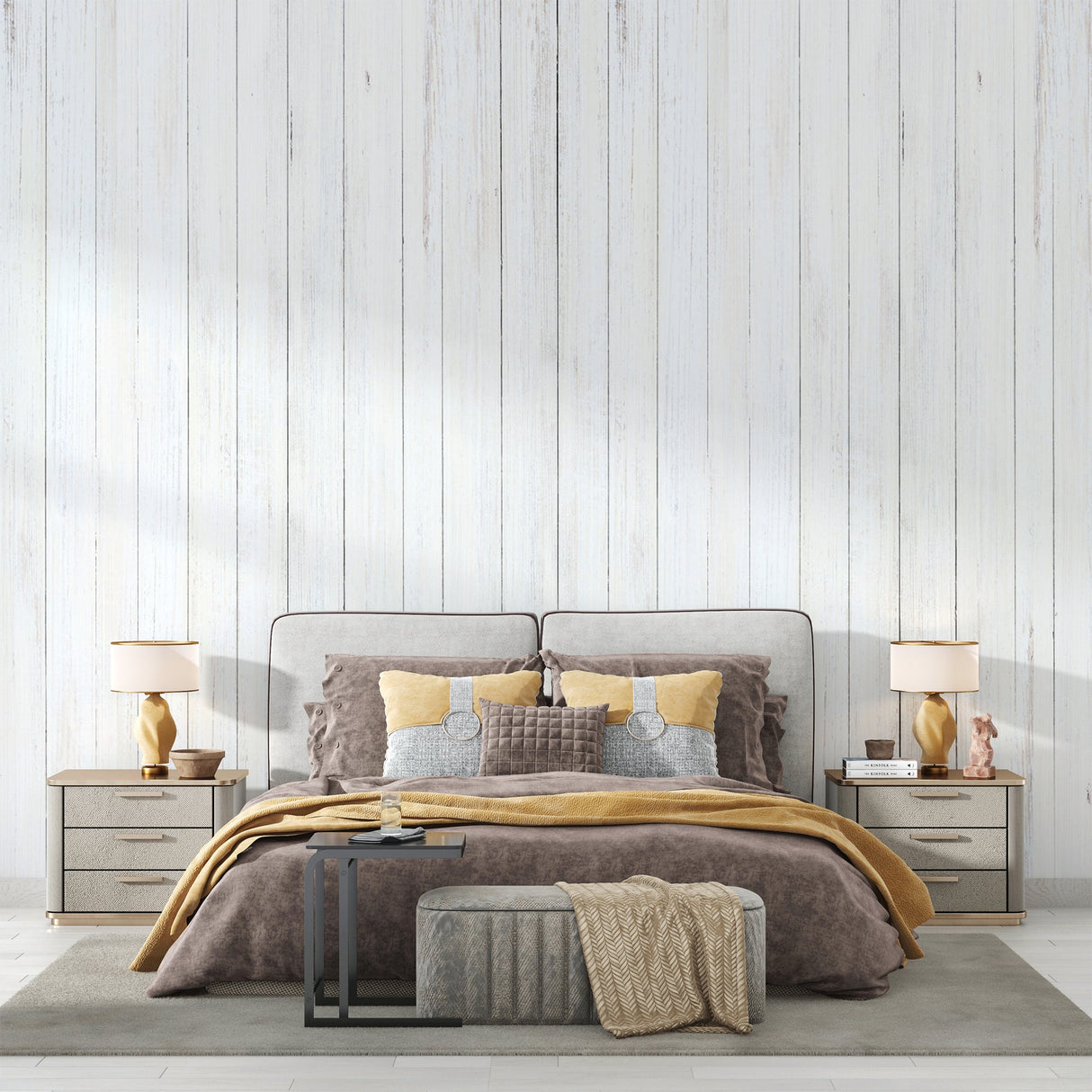 Wood Pattern Mural Wallpaper | White Washed Planks Design