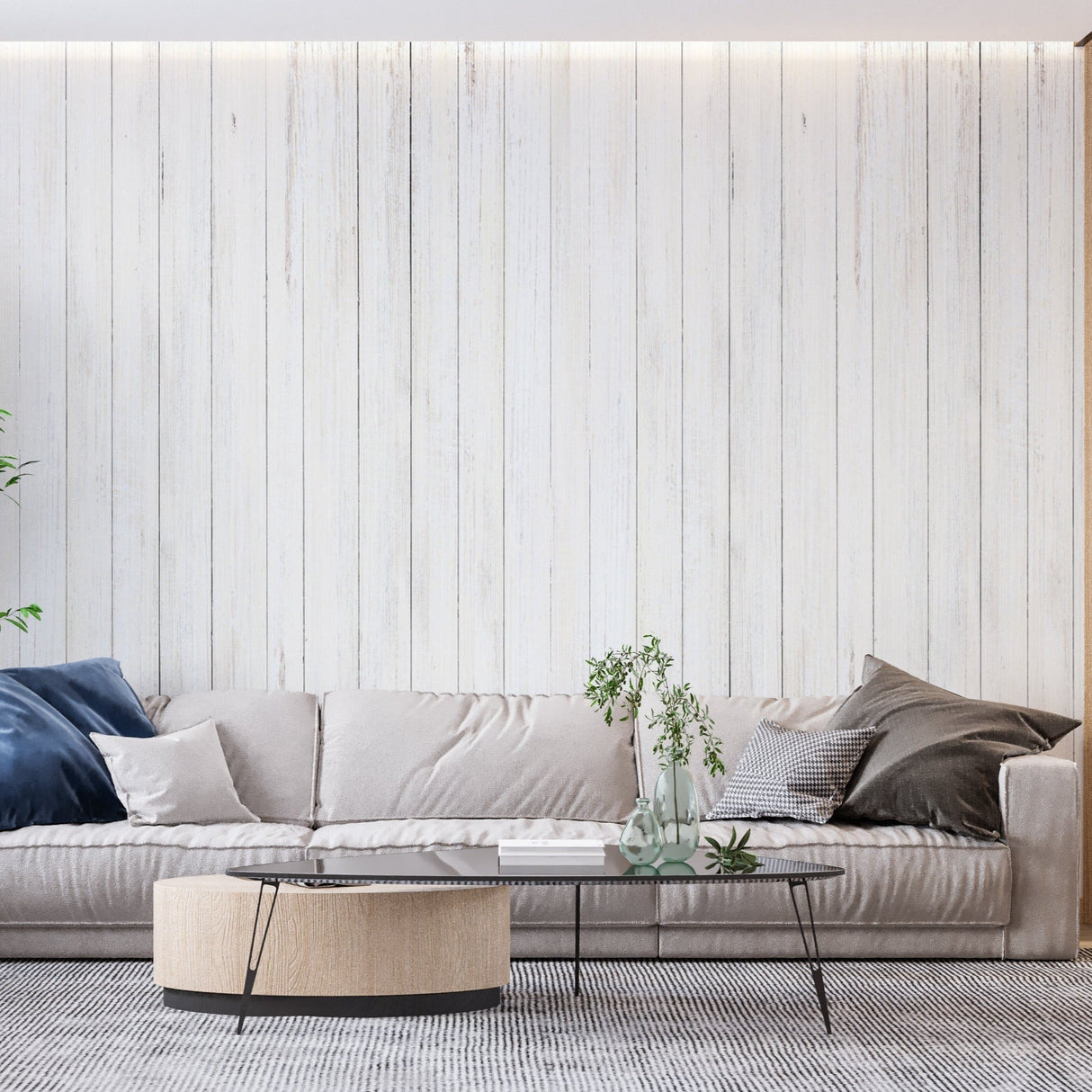 Wood Pattern Mural Wallpaper | White Washed Planks Design