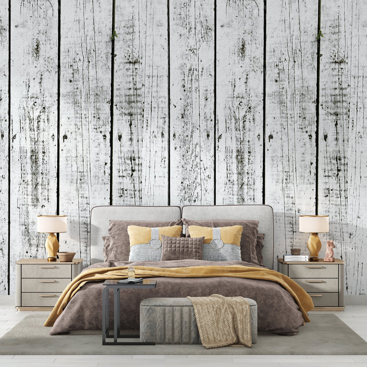 Wood Mural Wallpaper | Vintage White Planks Pattern