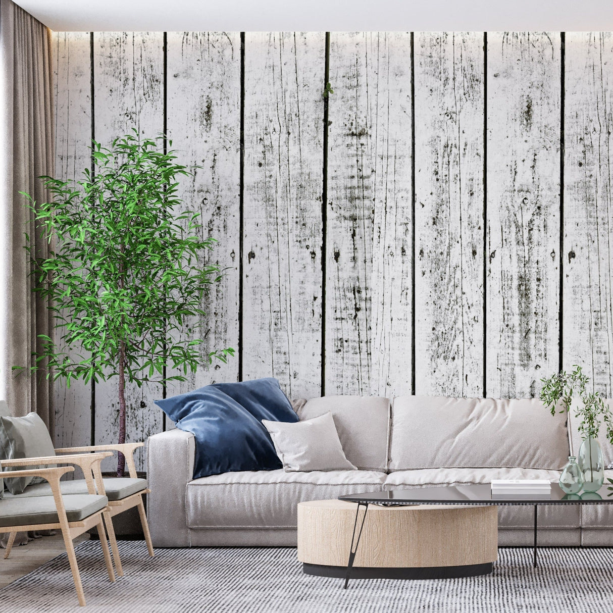 Wood Mural Wallpaper | Vintage White Planks Pattern