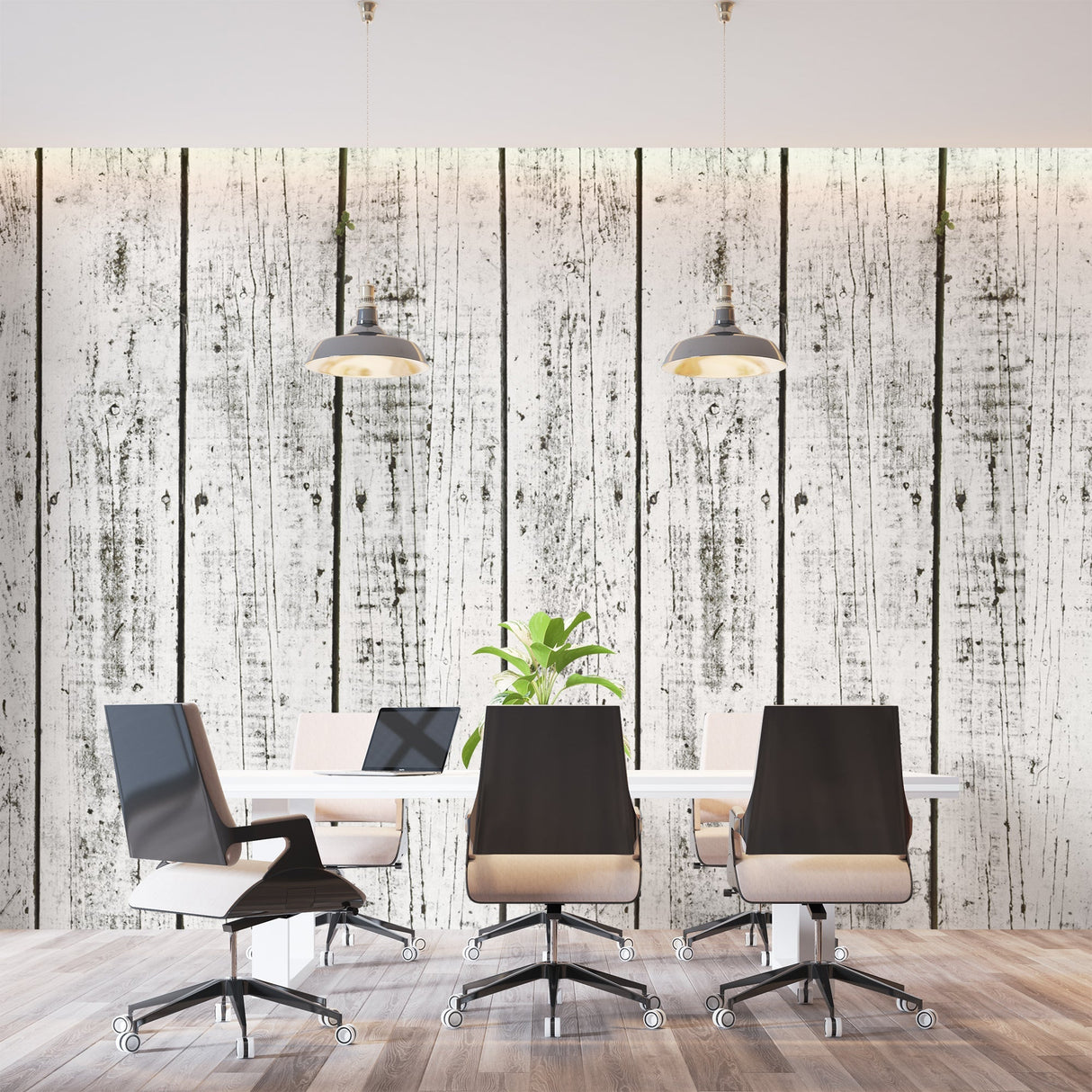 Wood Mural Wallpaper | Vintage White Planks Pattern