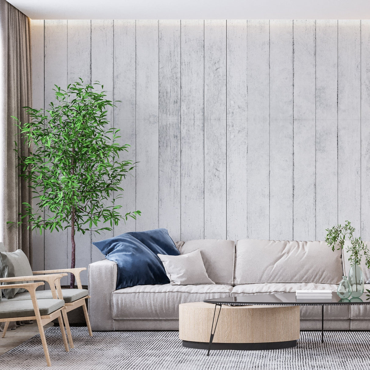 Wood Pattern Mural Wallpaper | White Rustic Planks Design