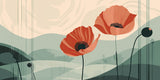 Floral Mural Wallpaper | Large Coral Poppies with Cactus