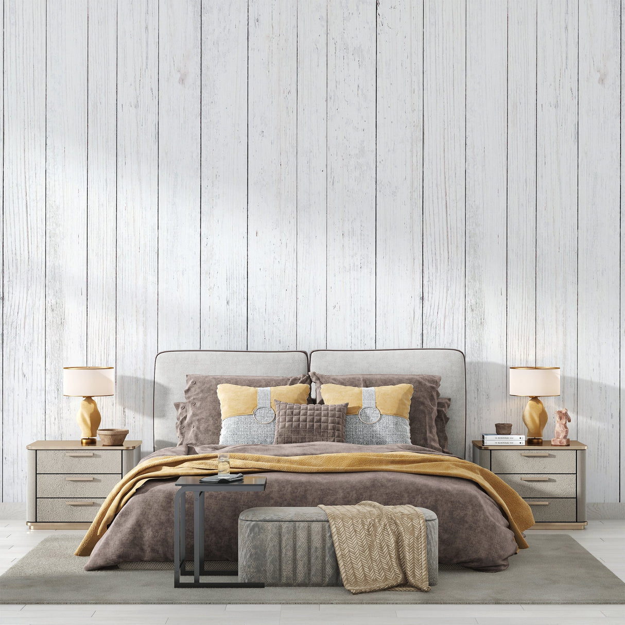 Wood Pattern Mural Wallpaper | White Vertical Planks Design