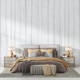 Wood Pattern Mural Wallpaper | White Vertical Planks Design