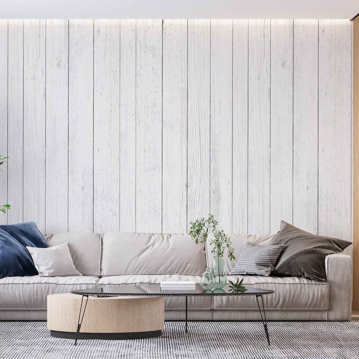 Wood Pattern Mural Wallpaper | White Vertical Planks Design