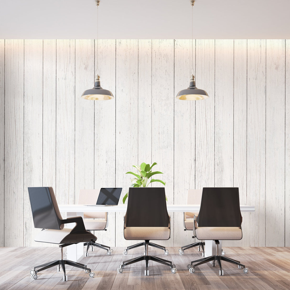 Wood Pattern Mural Wallpaper | White Vertical Planks Design