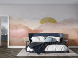 Mountain Mural Wallpaper | Sunset Watercolor Landscape