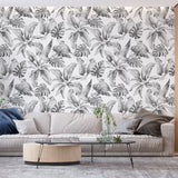 Tropical Mural Wallpaper | Monochrome Birds and Monstera