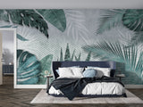 Tropical Mural Wallpaper | Green Monstera and Palm Leaves Pattern