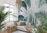 Tropical Mural Wallpaper | Green Monstera and Palm Leaves Pattern