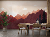 Mountain Mural Wallpaper | Terracotta Peaks with Pine Trees