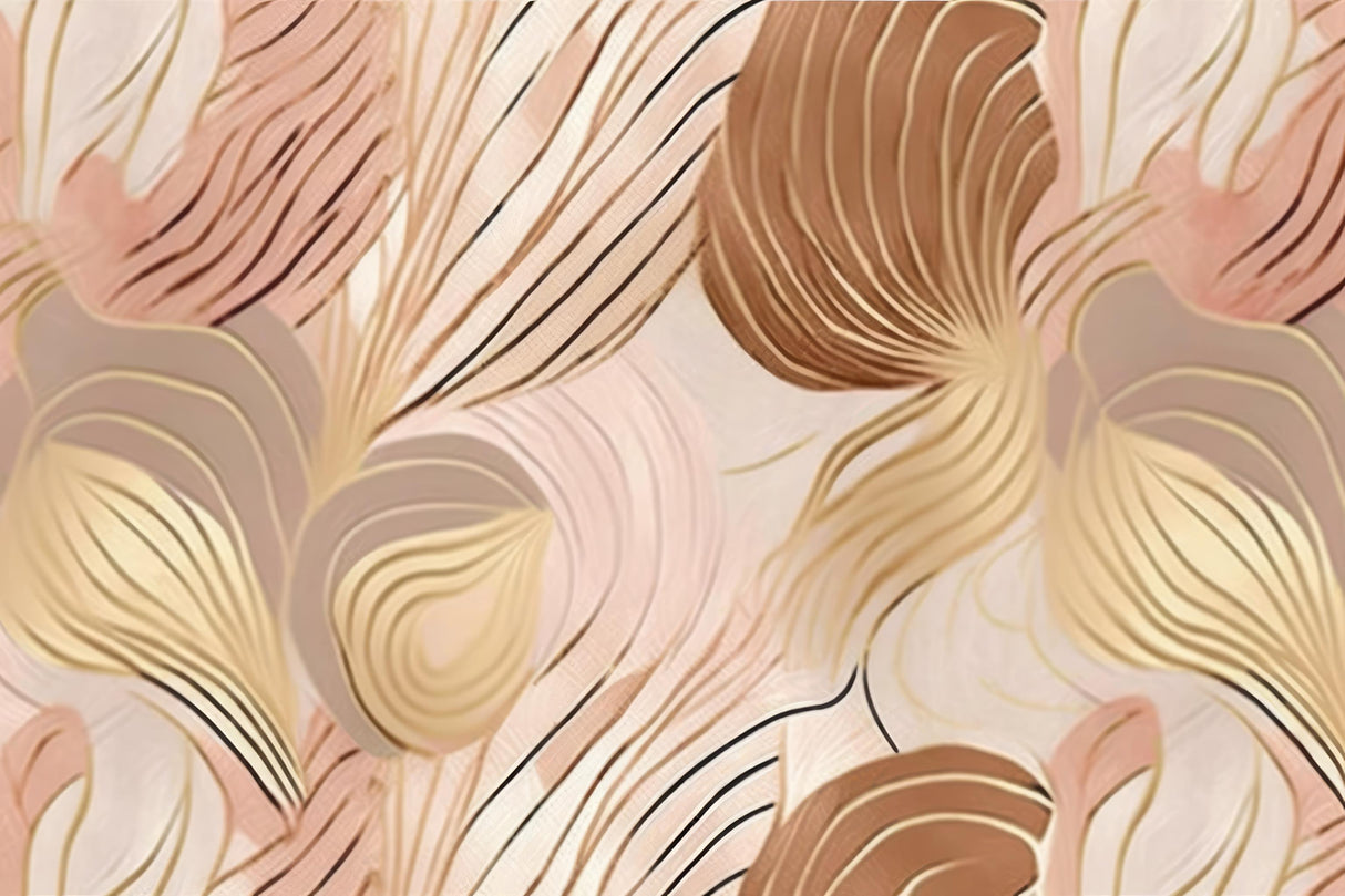 Abstract Mural Wallpaper | Golden Waves on Blush Pink