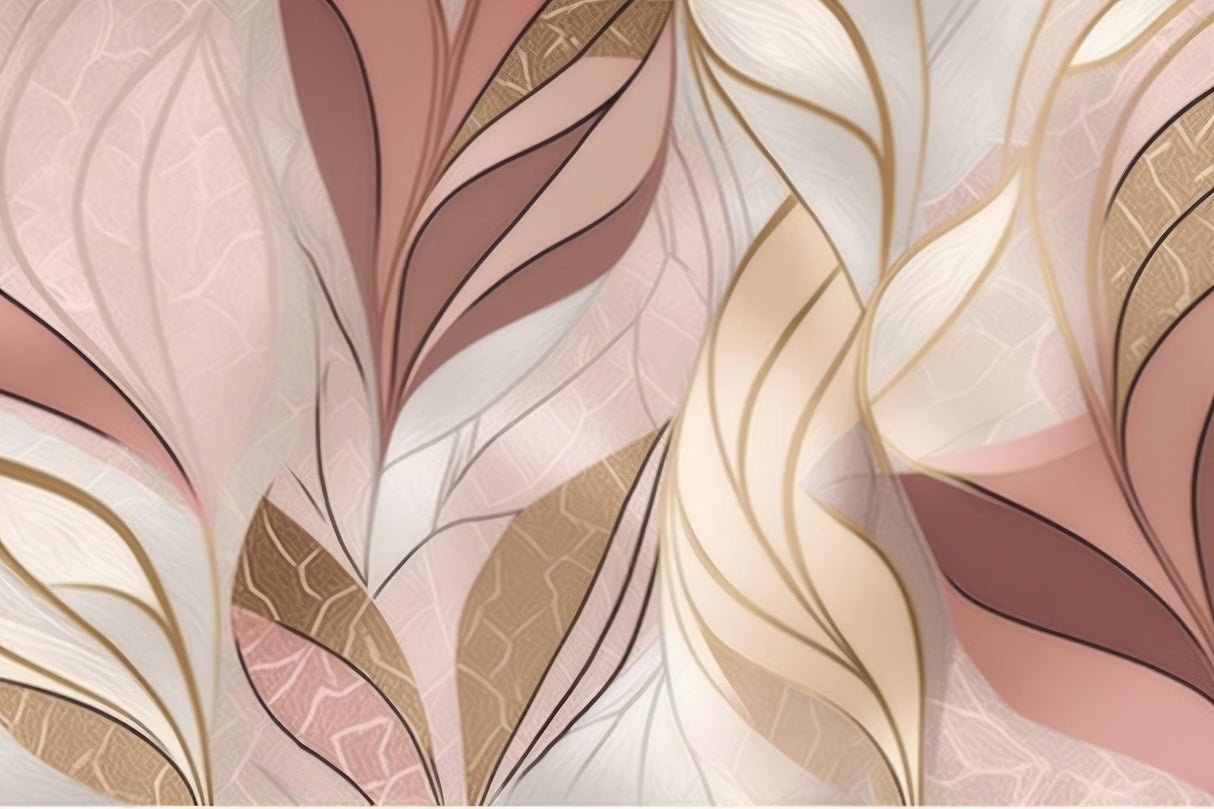 Abstract Mural Wallpaper | Blush Pink and Gold Leaves Design