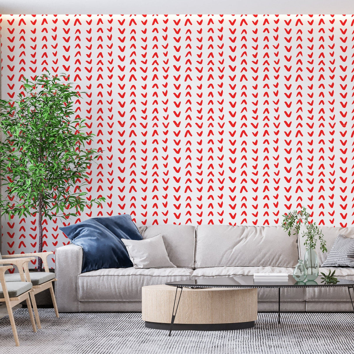 Heart Pattern Mural Wallpaper | Modern Red and White Design