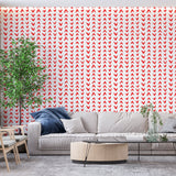 Heart Pattern Mural Wallpaper | Modern Red and White Design