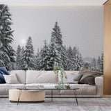 Pine Tree Mural Wallpaper | Snowy Forest Black and White