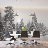 Pine Tree Mural Wallpaper | Snowy Forest Black and White