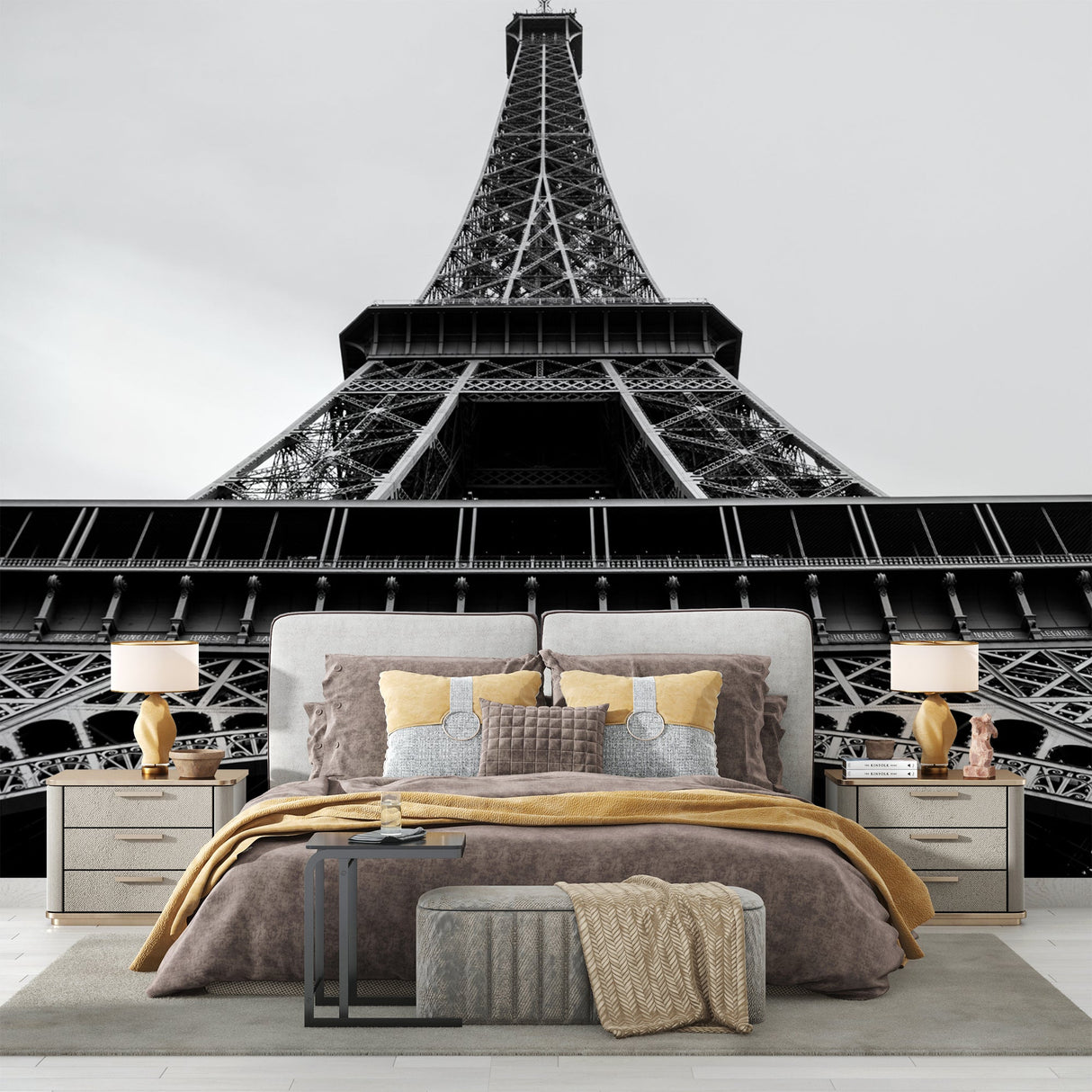 Eiffel Tower Mural Wallpaper | Black and White Architectural Photography