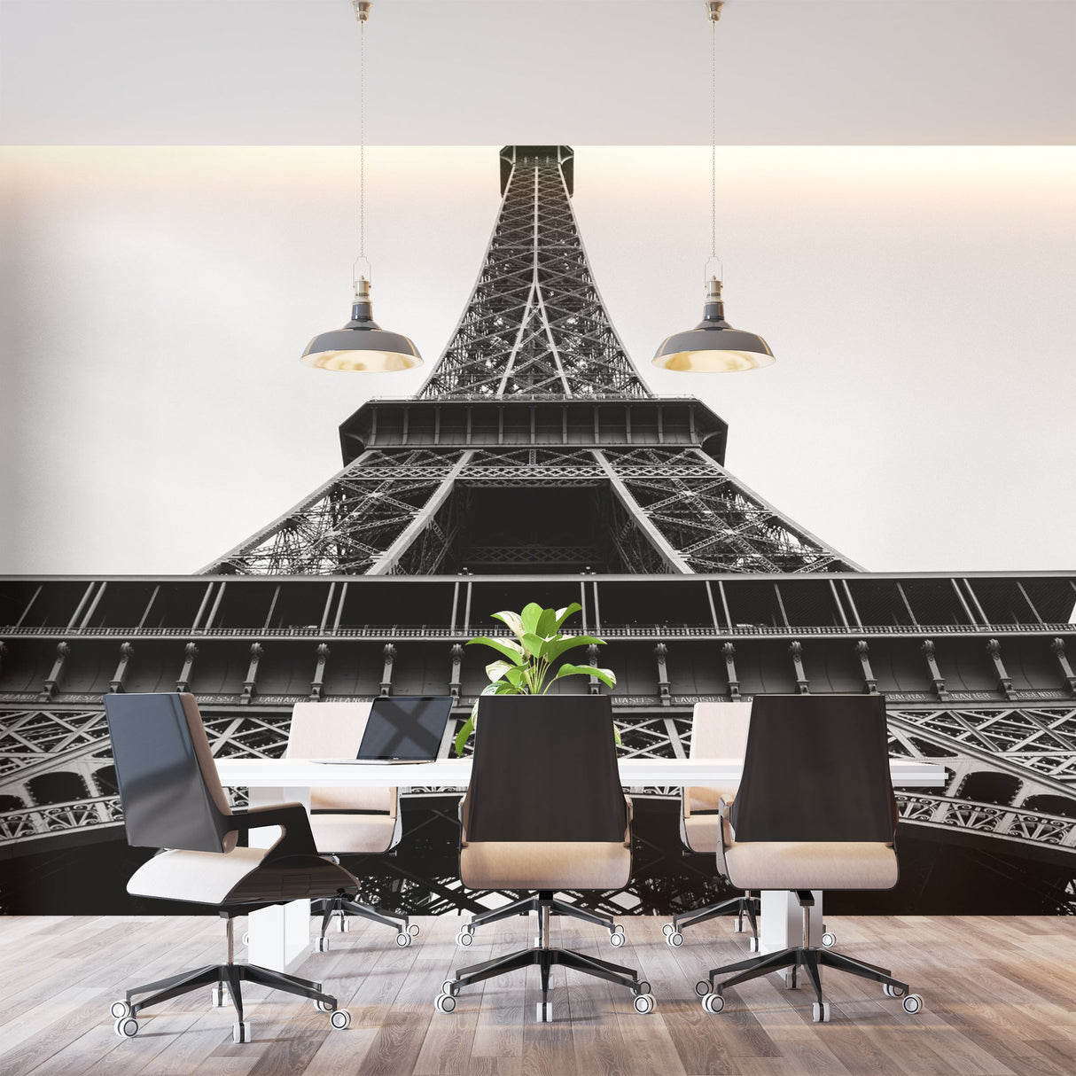Eiffel Tower Mural Wallpaper | Black and White Architectural Photography