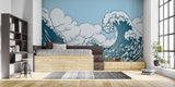Japanese Wave Mural Wallpaper | Great Wave with Clouds and Cactus