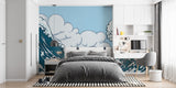 Japanese Wave Mural Wallpaper | Great Wave with Clouds and Cactus