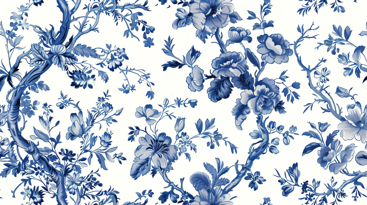 Floral Mural Wallpaper | Blue and White Vintage Pattern