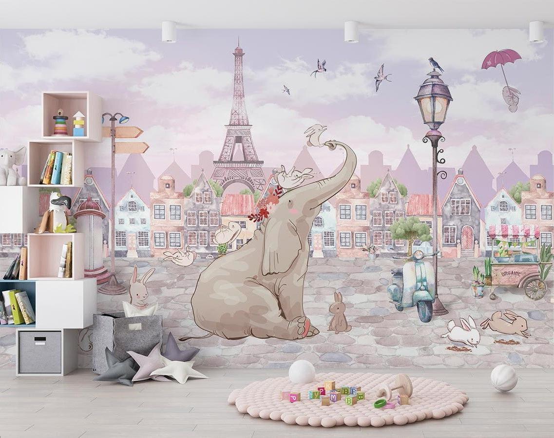 Whimsical Paris mural creating a magical reading nook in a child's bedroom