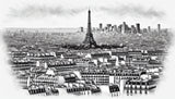 Black and white Paris wall mural design file showing detailed architectural sketch pattern
