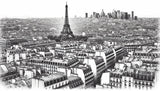 Paris cityscape wallpaper design file showing detailed Eiffel Tower and Haussmann buildings in monochrome