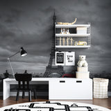 Dramatic Eiffel Tower wallpaper transforming hallway into Parisian gallery