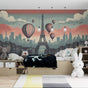 Paris wallpaper mural with Eiffel Tower and hot air balloons creating a dreamy atmosphere in a modern living room