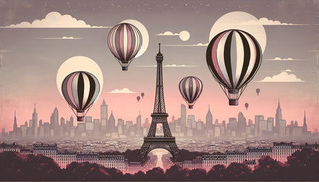 Paris skyline wallpaper design file showing detailed Eiffel Tower and floating balloons pattern