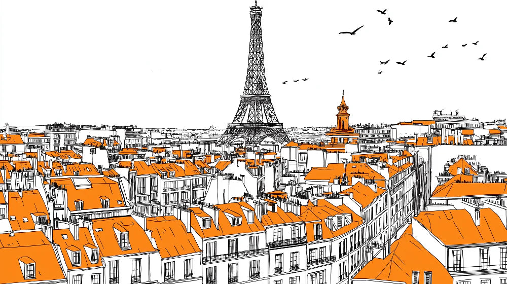 Paris cityscape wallpaper design file showing detailed orange rooftops and Eiffel Tower illustration