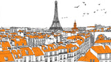 Paris cityscape wallpaper design file showing detailed orange rooftops and Eiffel Tower illustration