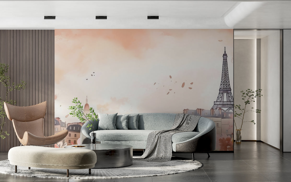 Paris rooftops wallpaper making home office feel spacious and bright